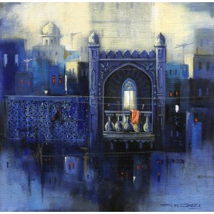 G. N. Qazi, 12 x 12 inch, Acrylic on Canvas, Cityscape Painting, AC-GNQ-038